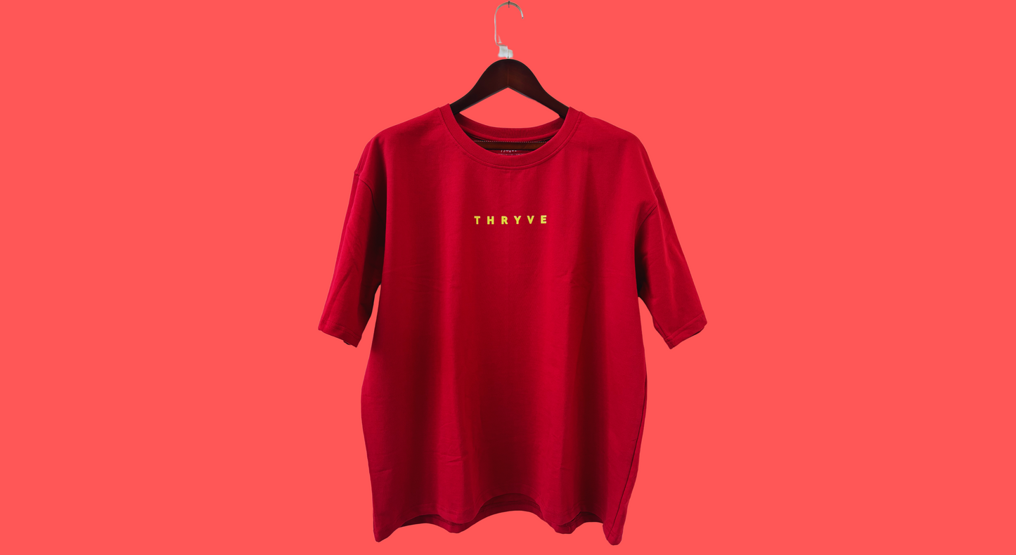 Poppy Red Unisex Oversized T-Shirt – Bold Spiral Print | ₹549 (₹100 Off)