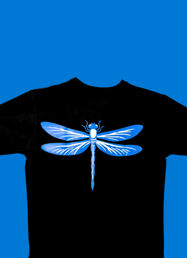 Ashflare Blue Dragonfly T-Shirt by Thryve – Minimalist Black Tee with Bold Back Print