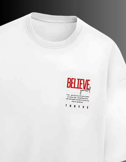 Oversized Heavy Cotton T-Shirt for Men – “Believe in Yourself” Print | THRYVE Streetwear ₹1099