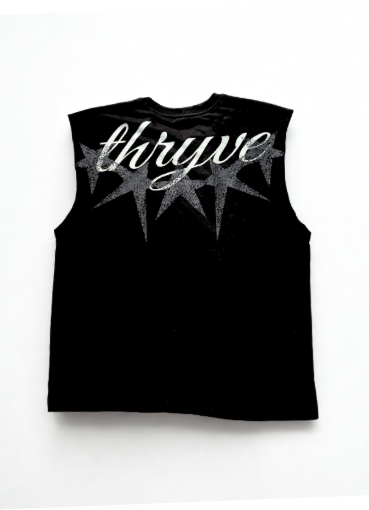 Thryve Black Muscle Fit Graphic Tee – Premium Streetwear Sleeveless T-Shirt Unisex